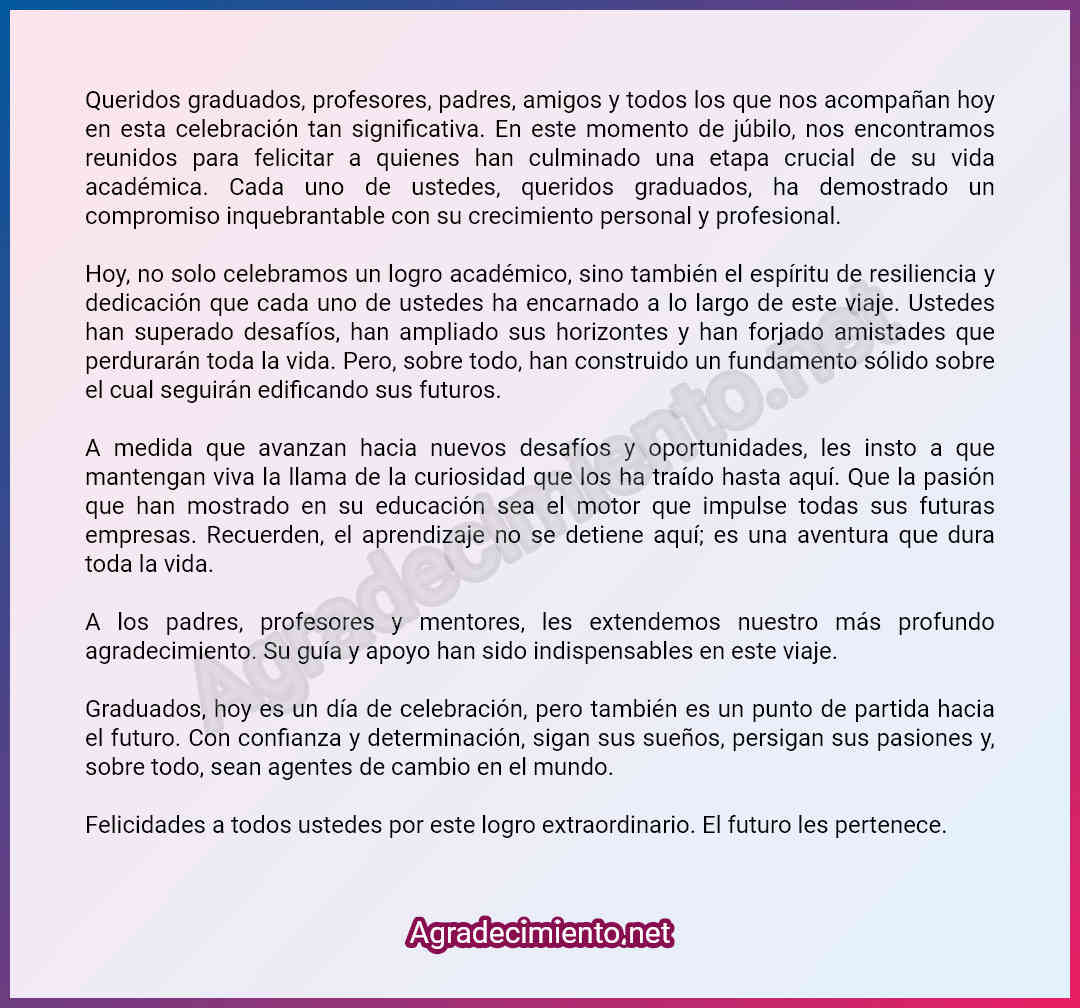 Discurso de felicitacion a graduados ejemplos